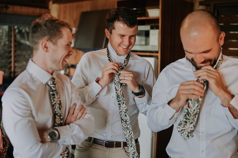 Groomsmen getting ready at Mount Quincan retreat wedding